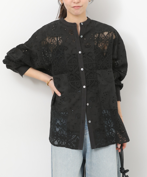 JOURNAL STANDARD relume（ジャーナルスタンダード　レリューム）の「《追加2》パッチワークレースシャツ（シャツ/ブラウス・レディース・ブラック/ホワイト・FREE）」の8枚目の写真