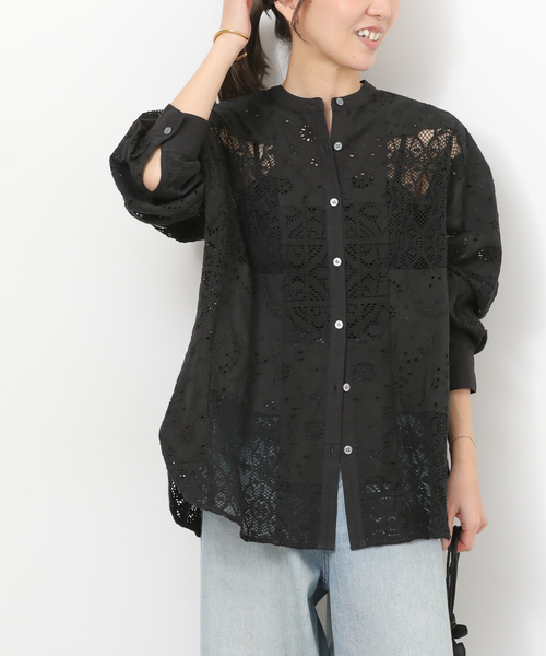 JOURNAL STANDARD relume（ジャーナルスタンダード　レリューム）の「《追加2》パッチワークレースシャツ（シャツ/ブラウス・レディース・ブラック/ホワイト・FREE）」の9枚目の写真