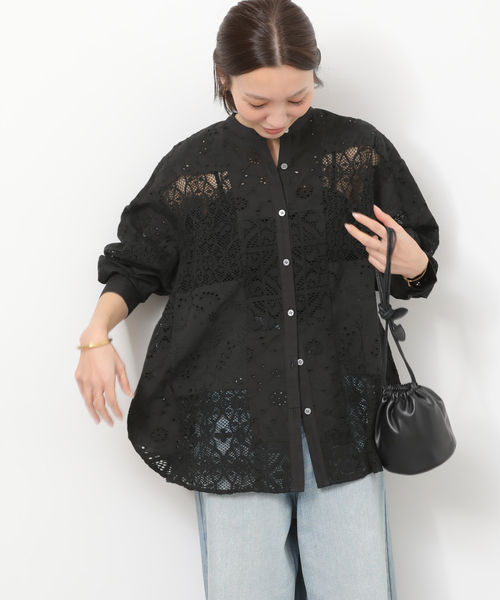 JOURNAL STANDARD relume（ジャーナルスタンダード　レリューム）の「《追加2》パッチワークレースシャツ（シャツ/ブラウス・レディース・ブラック/ホワイト・FREE）」の10枚目の写真