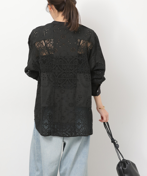 JOURNAL STANDARD relume（ジャーナルスタンダード　レリューム）の「《追加2》パッチワークレースシャツ（シャツ/ブラウス・レディース・ブラック/ホワイト・FREE）」の12枚目の写真