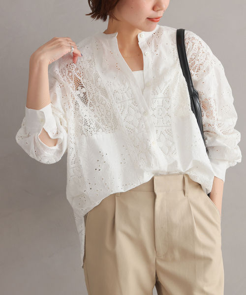 JOURNAL STANDARD relume（ジャーナルスタンダード　レリューム）の「《追加2》パッチワークレースシャツ（シャツ/ブラウス・レディース・ブラック/ホワイト・FREE）」の17枚目の写真