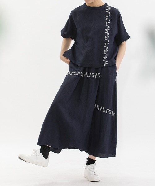 セール】リネンレーヨンライン刺繍サルエルパンツ（その他パンツ