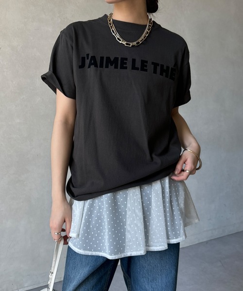DouDou(ドゥドゥ)の「【WEB限定】ドットチュールノースリチュニック(Tシャツ/カットソー・レディース・オフホワイト/ブラック・FREE)」の1枚目の写真