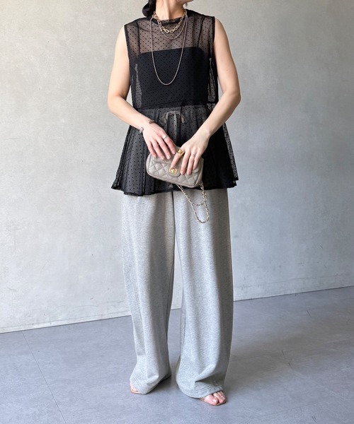 DouDou(ドゥドゥ)の「【WEB限定】ドットチュールノースリチュニック(Tシャツ/カットソー・レディース・オフホワイト/ブラック・FREE)」の19枚目の写真