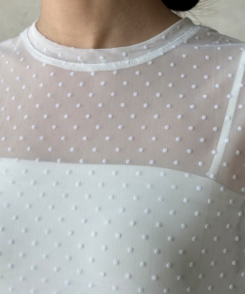 DouDou(ドゥドゥ)の「【WEB限定】ドットチュールノースリチュニック(Tシャツ/カットソー・レディース・オフホワイト/ブラック・FREE)」の14枚目の写真