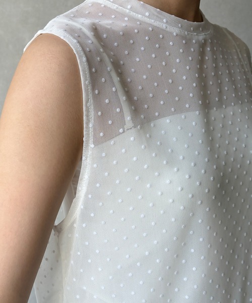 DouDou(ドゥドゥ)の「【WEB限定】ドットチュールノースリチュニック(Tシャツ/カットソー・レディース・オフホワイト/ブラック・FREE)」の16枚目の写真