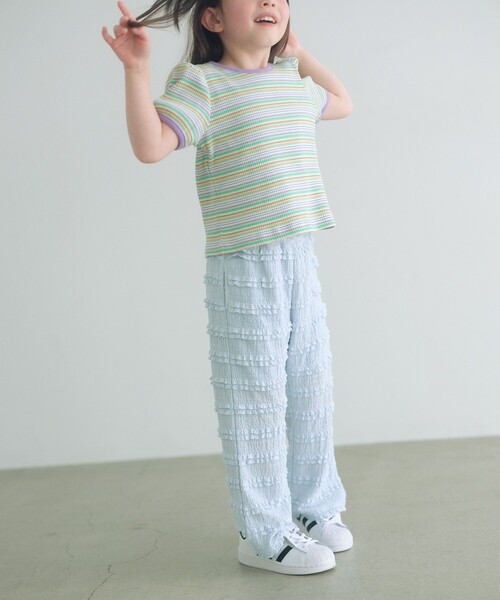 green label relaxing（グリーンレーベルリラクシング）の「テレコ マルチボーダー Tシャツ 100cm-160cm（Tシャツ/カットソー・キッズ・ライトピンク/ライム・150cm/120cm/110cm/160cm/130cm/140cm/100cm）」の11枚目の写真