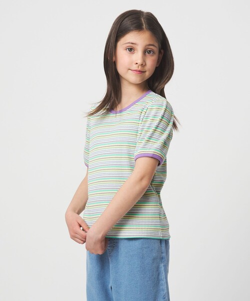 green label relaxing（グリーンレーベルリラクシング）の「テレコ マルチボーダー Tシャツ 100cm-160cm（Tシャツ/カットソー・キッズ・ライトピンク/ライム・150cm/120cm/110cm/160cm/130cm/140cm/100cm）」の18枚目の写真