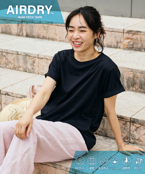 セール】<接触冷感/UV> AIRDRY HIGHCOOL ロールアップTシャツ（Tシャツ 