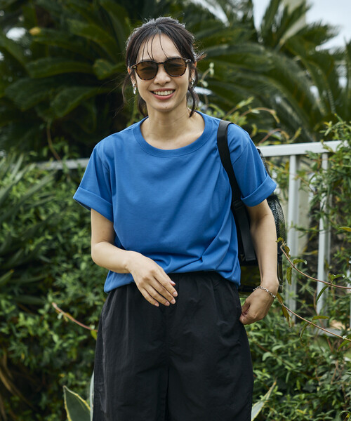 FREAK'S STORE（フリークスストア）の「<接触冷感/UV> AIRDRY HIGHCOOL ロールアップTシャツ（Tシャツ/カットソー・レディース・ブラック/オフホワイト/ピンク/ブルー/モカ・ﾌﾘ-）」の7枚目の写真