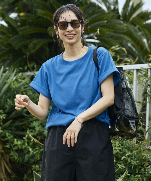 FREAK'S STORE（フリークスストア）の「<接触冷感/UV> AIRDRY HIGHCOOL ロールアップTシャツ（Tシャツ/カットソー・レディース・ブラック/オフホワイト/ピンク/ブルー/モカ・ﾌﾘ-）」の11枚目の写真