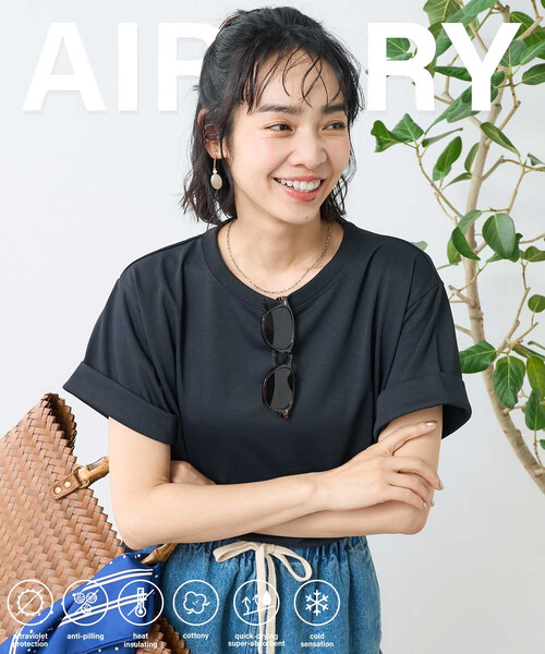 FREAK'S STORE（フリークスストア）の「<接触冷感/UV> AIRDRY HIGHCOOL ロールアップTシャツ（Tシャツ/カットソー・レディース・ブラック/オフホワイト/ピンク/ブルー/モカ・ﾌﾘ-）」の16枚目の写真