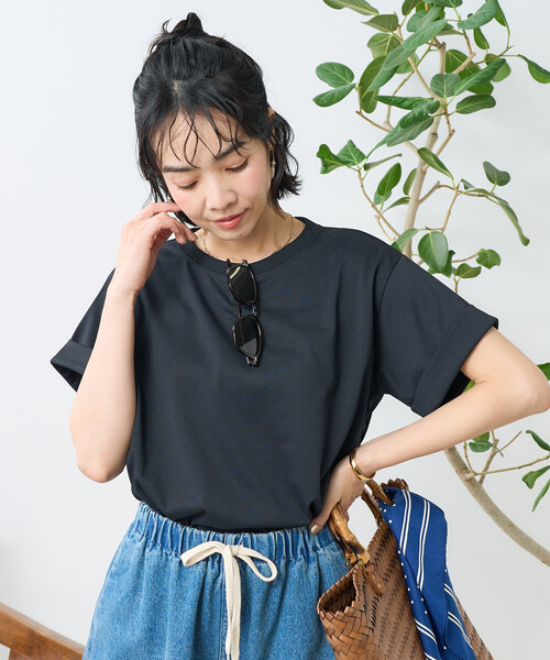 FREAK'S STORE（フリークスストア）の「<接触冷感/UV> AIRDRY HIGHCOOL ロールアップTシャツ（Tシャツ/カットソー・レディース・ブラック/オフホワイト/ピンク/ブルー/モカ・ﾌﾘ-）」の21枚目の写真