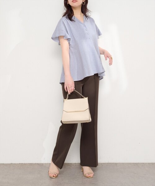 natural couture(ナチュラルクチュール)の「【sherbet line】接触冷感UV袖フリルペプラムブラウス(シャツ/ブラウス・レディース・サックスブルー/ピンク/ネイビー/ベージュ/オフホワイト・FREE)」の21枚目の写真