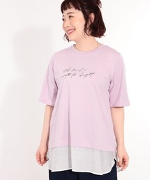 【L~5L 大きいサイズ】レイヤードライクロゴプリントTシャツ
