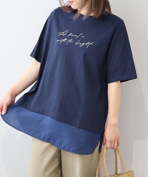 MB mint breeze(エムビーミントブリーズ)の「【L~5L 大きいサイズ】レイヤードライクロゴプリントTシャツ(Tシャツ/カットソー・レディース・グレー/ラベンダー/ネイビー・LL/3L/4L/5L/L)」の2枚目の写真