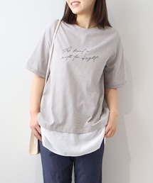 【L~5L 大きいサイズ】レイヤードライクロゴプリントTシャツ