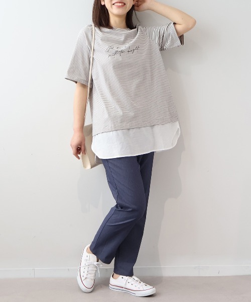 MB mint breeze(エムビーミントブリーズ)の「【L~5L 大きいサイズ】レイヤードライクロゴプリントTシャツ(Tシャツ/カットソー・レディース・グレー/ラベンダー/ネイビー・LL/3L/4L/5L/L)」の6枚目の写真