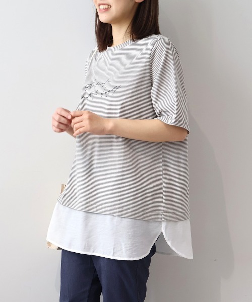 MB mint breeze(エムビーミントブリーズ)の「【L~5L 大きいサイズ】レイヤードライクロゴプリントTシャツ(Tシャツ/カットソー・レディース・グレー/ラベンダー/ネイビー・LL/3L/4L/5L/L)」の7枚目の写真