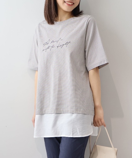 MB mint breeze(エムビーミントブリーズ)の「【L~5L 大きいサイズ】レイヤードライクロゴプリントTシャツ(Tシャツ/カットソー・レディース・グレー/ラベンダー/ネイビー・LL/3L/4L/5L/L)」の8枚目の写真