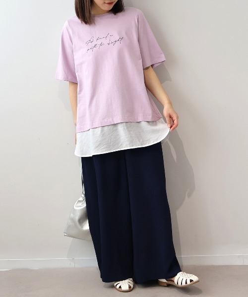 MB mint breeze(エムビーミントブリーズ)の「【L~5L 大きいサイズ】レイヤードライクロゴプリントTシャツ(Tシャツ/カットソー・レディース・グレー/ラベンダー/ネイビー・LL/3L/4L/5L/L)」の9枚目の写真