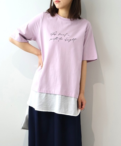 MB mint breeze(エムビーミントブリーズ)の「【L~5L 大きいサイズ】レイヤードライクロゴプリントTシャツ(Tシャツ/カットソー・レディース・グレー/ラベンダー/ネイビー・LL/3L/4L/5L/L)」の11枚目の写真