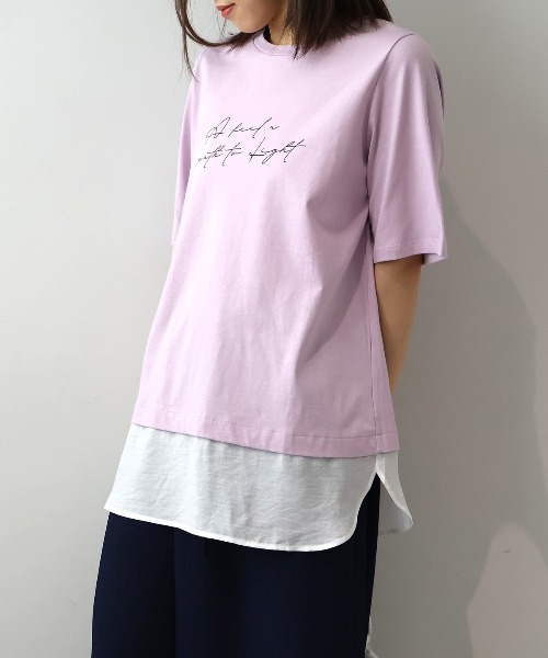 MB mint breeze(エムビーミントブリーズ)の「【L~5L 大きいサイズ】レイヤードライクロゴプリントTシャツ(Tシャツ/カットソー・レディース・グレー/ラベンダー/ネイビー・LL/3L/4L/5L/L)」の12枚目の写真