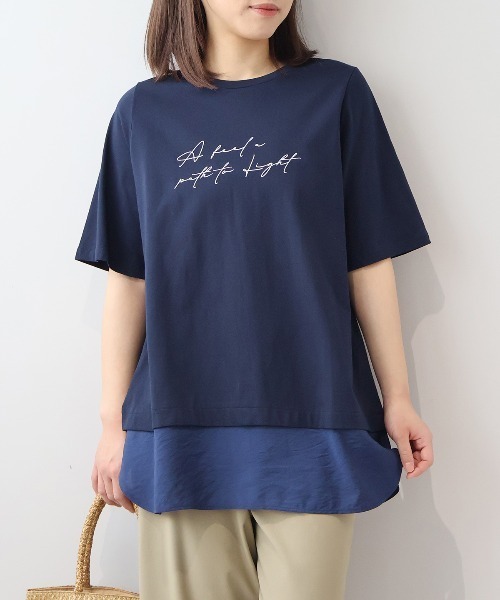 MB mint breeze(エムビーミントブリーズ)の「【L~5L 大きいサイズ】レイヤードライクロゴプリントTシャツ(Tシャツ/カットソー・レディース・グレー/ラベンダー/ネイビー・LL/3L/4L/5L/L)」の15枚目の写真