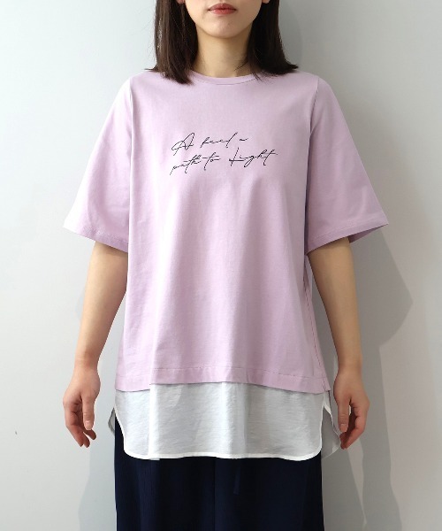 MB mint breeze(エムビーミントブリーズ)の「【L~5L 大きいサイズ】レイヤードライクロゴプリントTシャツ(Tシャツ/カットソー・レディース・グレー/ラベンダー/ネイビー・LL/3L/4L/5L/L)」の16枚目の写真