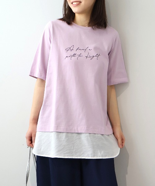 MB mint breeze(エムビーミントブリーズ)の「【L~5L 大きいサイズ】レイヤードライクロゴプリントTシャツ(Tシャツ/カットソー・レディース・グレー/ラベンダー/ネイビー・LL/3L/4L/5L/L)」の10枚目の写真