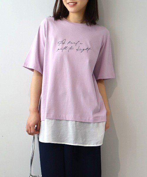 MB mint breeze(エムビーミントブリーズ)の「【L~5L 大きいサイズ】レイヤードライクロゴプリントTシャツ(Tシャツ/カットソー・レディース・グレー/ラベンダー/ネイビー・LL/3L/4L/5L/L)」の4枚目の写真