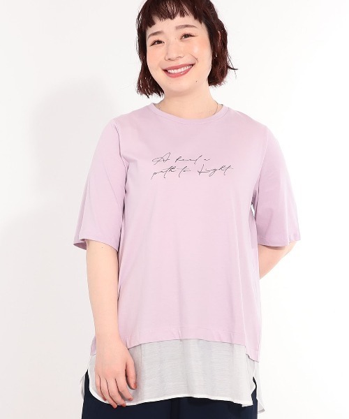 MB mint breeze(エムビーミントブリーズ)の「【L~5L 大きいサイズ】レイヤードライクロゴプリントTシャツ(Tシャツ/カットソー・レディース・グレー/ラベンダー/ネイビー・LL/3L/4L/5L/L)」の5枚目の写真