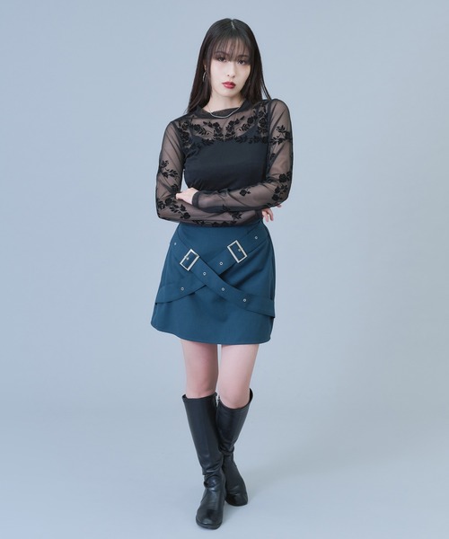 Ellno de Mavie(エルノデメヴィ)の「ダブルベルトミニスカパン(スカート・レディース・ブラック/ブルーグリーン・FREE)」の12枚目の写真