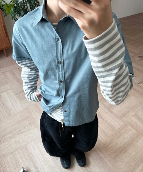 EPNK(イーピーエヌケー)の「Formed cropped shirt / フォームクロップドシャツ(シャツ/ブラウス・メンズ・チャコールグレー/ブルー・SMALL/MEDIUM/LARGE)」の18枚目の写真
