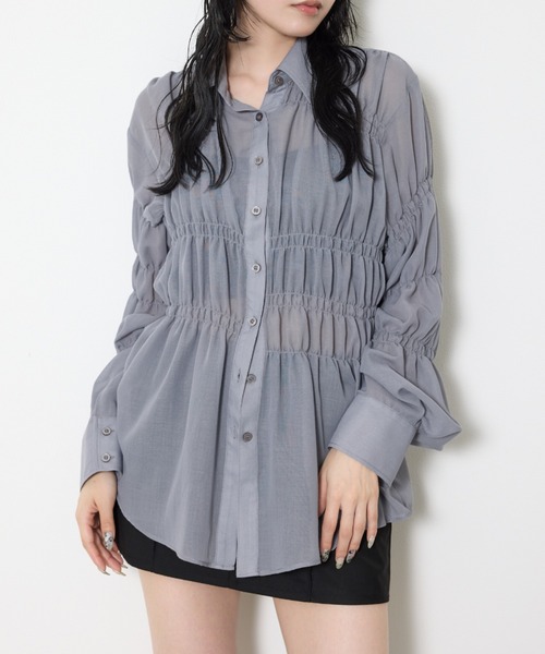 SLY（スライ）の「ASYMMETRY SHIRRING SHEER SH アシンメトリー