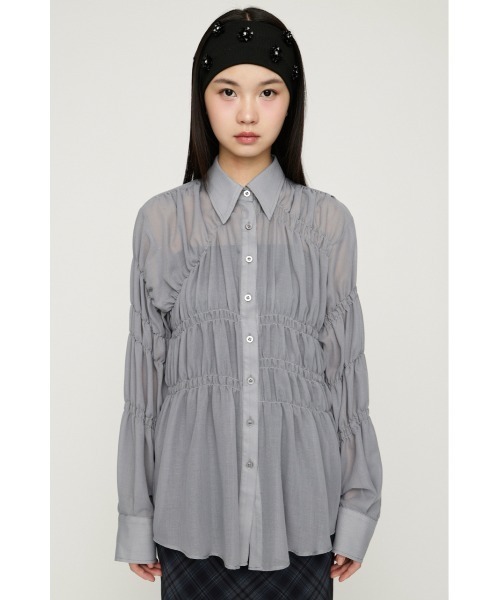 SLY（スライ）の「ASYMMETRY SHIRRING SHEER SH アシンメトリー