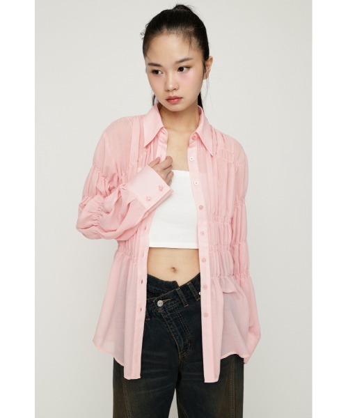 SLY(スライ)の「ASYMMETRY SHIRRING SHEER SH アシンメトリーシャーリングシアーシャツ 春服 夏服(シャツ/ブラウス・レディース・グレー/オフホワイト/ライトピンク・FREE)」の15枚目の写真