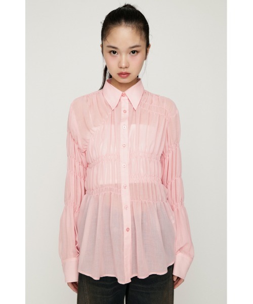 せこ アシンメトリーレイヤリングシアーシャツ SLY（スライ）の「ASYMMETRY SHIRRING SHEER SH アシンメトリー