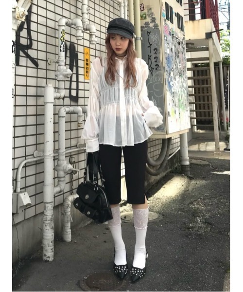 SLY（スライ）の「ASYMMETRY SHIRRING SHEER SH アシンメトリー
