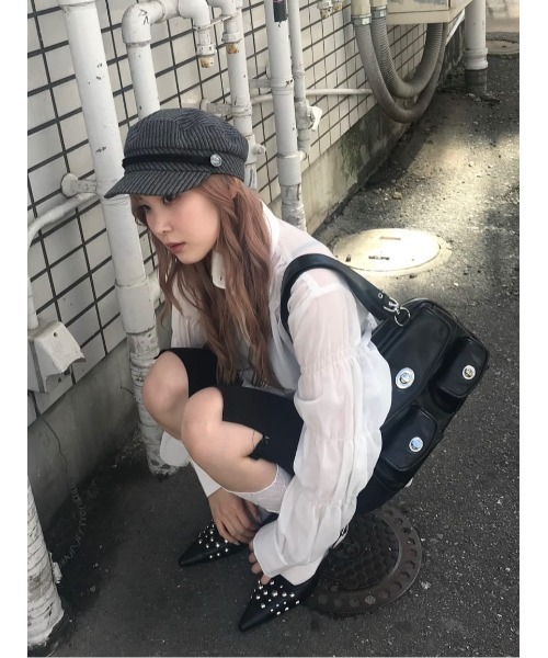SLY(スライ)の「ASYMMETRY SHIRRING SHEER SH アシンメトリーシャーリングシアーシャツ 春服 夏服(シャツ/ブラウス・レディース・グレー/オフホワイト/ライトピンク・FREE)」の18枚目の写真