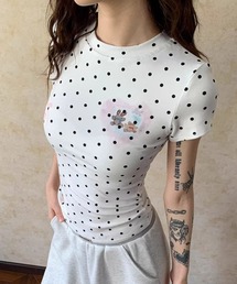 ドット柄ロゴプリントコンパクトTシャツ