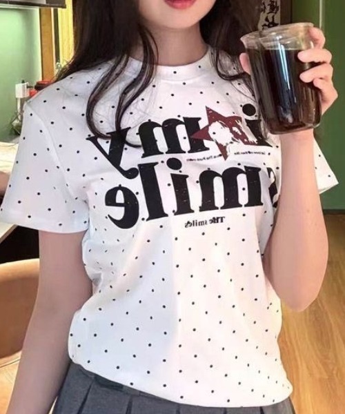 Sibra（シブラ）の「ドット柄ロゴプリントコンパクトTシャツ（Tシャツ/カットソー・レディース・グレー/ホワイト系その他/ホワイト・M）」の3枚目の写真