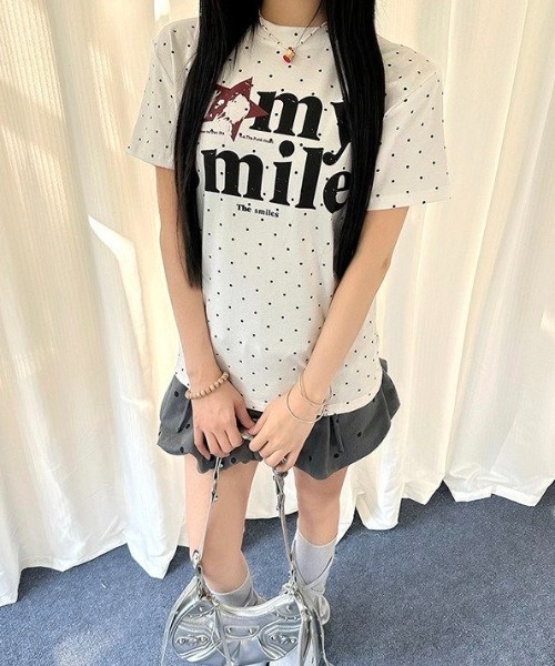Sibra（シブラ）の「ドット柄ロゴプリントコンパクトTシャツ（Tシャツ/カットソー・レディース・グレー/ホワイト系その他/ホワイト・M）」の16枚目の写真