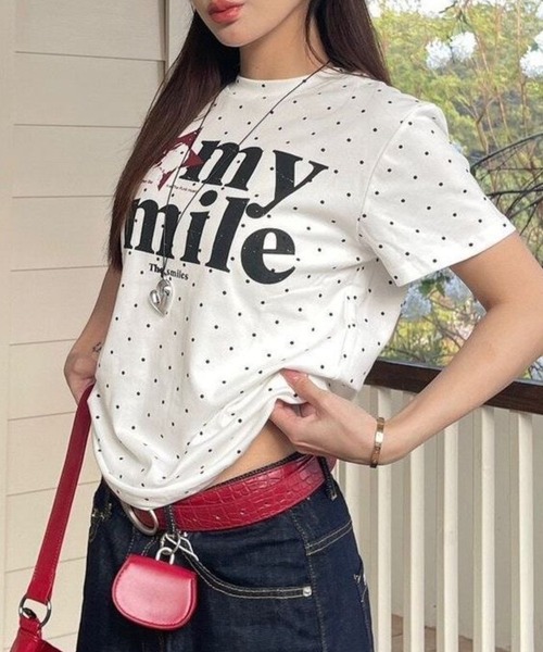 Sibra（シブラ）の「ドット柄ロゴプリントコンパクトTシャツ（Tシャツ/カットソー・レディース・グレー/ホワイト系その他/ホワイト・M）」の17枚目の写真