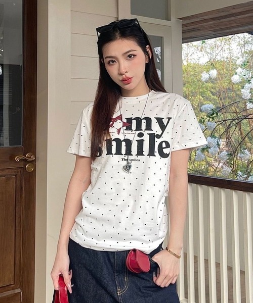 Sibra（シブラ）の「ドット柄ロゴプリントコンパクトTシャツ（Tシャツ/カットソー・レディース・グレー/ホワイト系その他/ホワイト・M）」の19枚目の写真