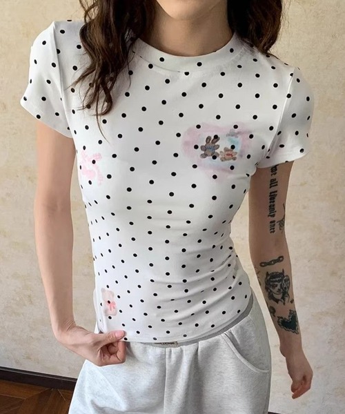 Sibra（シブラ）の「ドット柄ロゴプリントコンパクトTシャツ（Tシャツ/カットソー・レディース・グレー/ホワイト系その他/ホワイト・M）」の10枚目の写真
