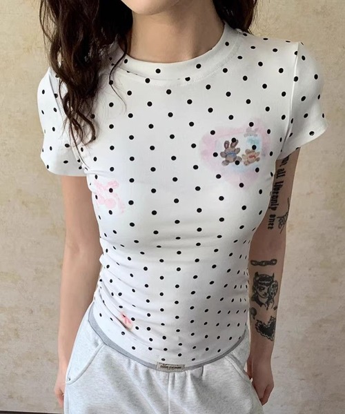 Sibra（シブラ）の「ドット柄ロゴプリントコンパクトTシャツ（Tシャツ/カットソー・レディース・グレー/ホワイト系その他/ホワイト・M）」の11枚目の写真