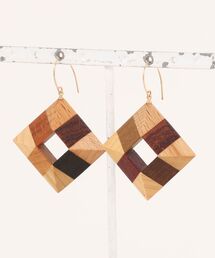 【白谷工房】Wood Crystal スクエアピアス