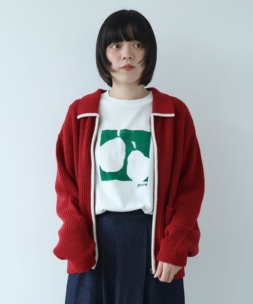 bulle de savon(ビュルデサボン)の「コットン/ウール 畦編zip カーディガン(ニット/セーター・レディース・ブルー/キナリ/レッド・FREE)」の1枚目の写真