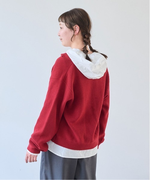 bulle de savon(ビュルデサボン)の「コットン/ウール 畦編zip カーディガン(ニット/セーター・レディース・ブルー/キナリ/レッド・FREE)」の5枚目の写真
